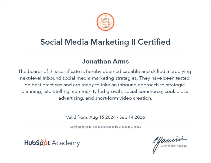 HubSpot Social Media Marketing II Certification